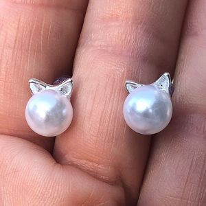 New Pearl Dog cat earrings no stud animal girlβ¦